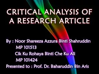 CRITICAL RESEARCH OF A RESEARCH ARTICLE