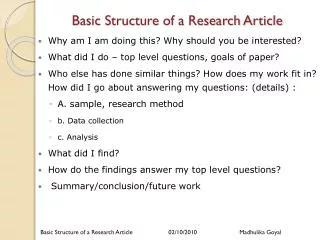 Basic Structure of a Investigation Article