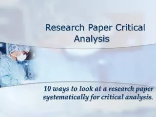Research Report Critical Analysis