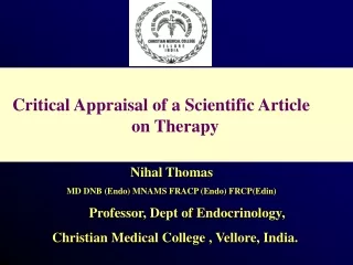 Critical Appraisal of a Scientific Article                               on Therapy